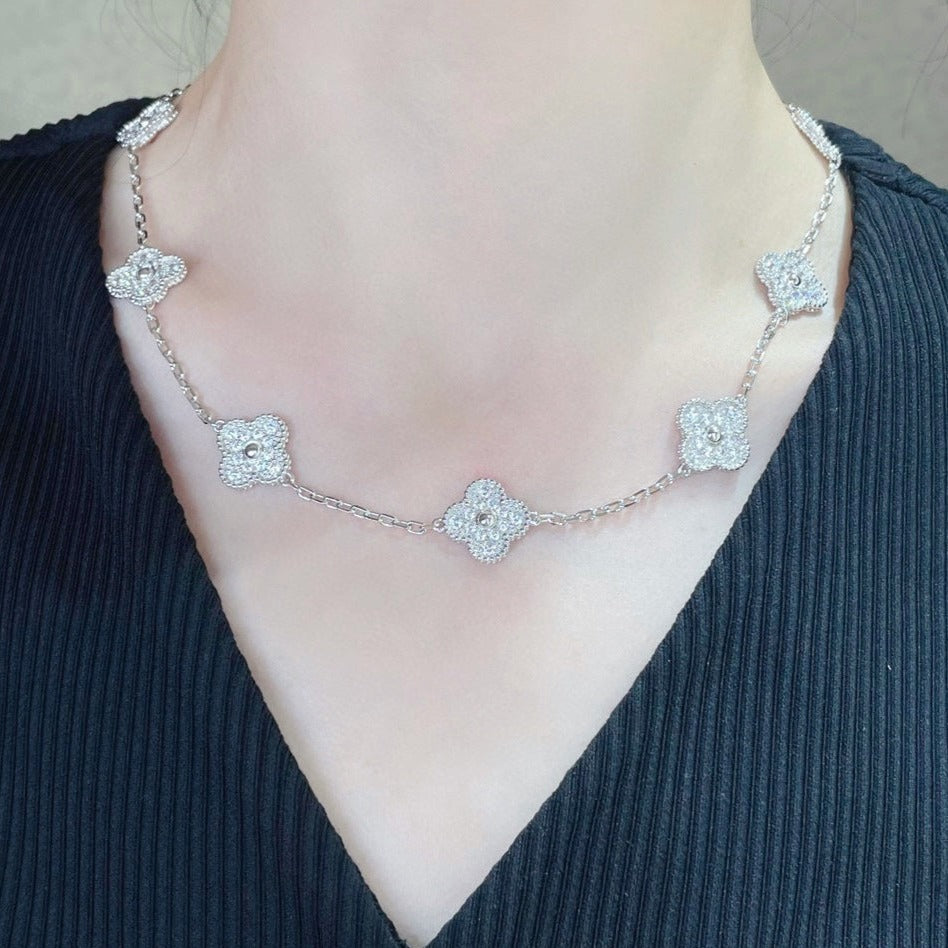Clover Necklace 10 Motifs Diamond Paved