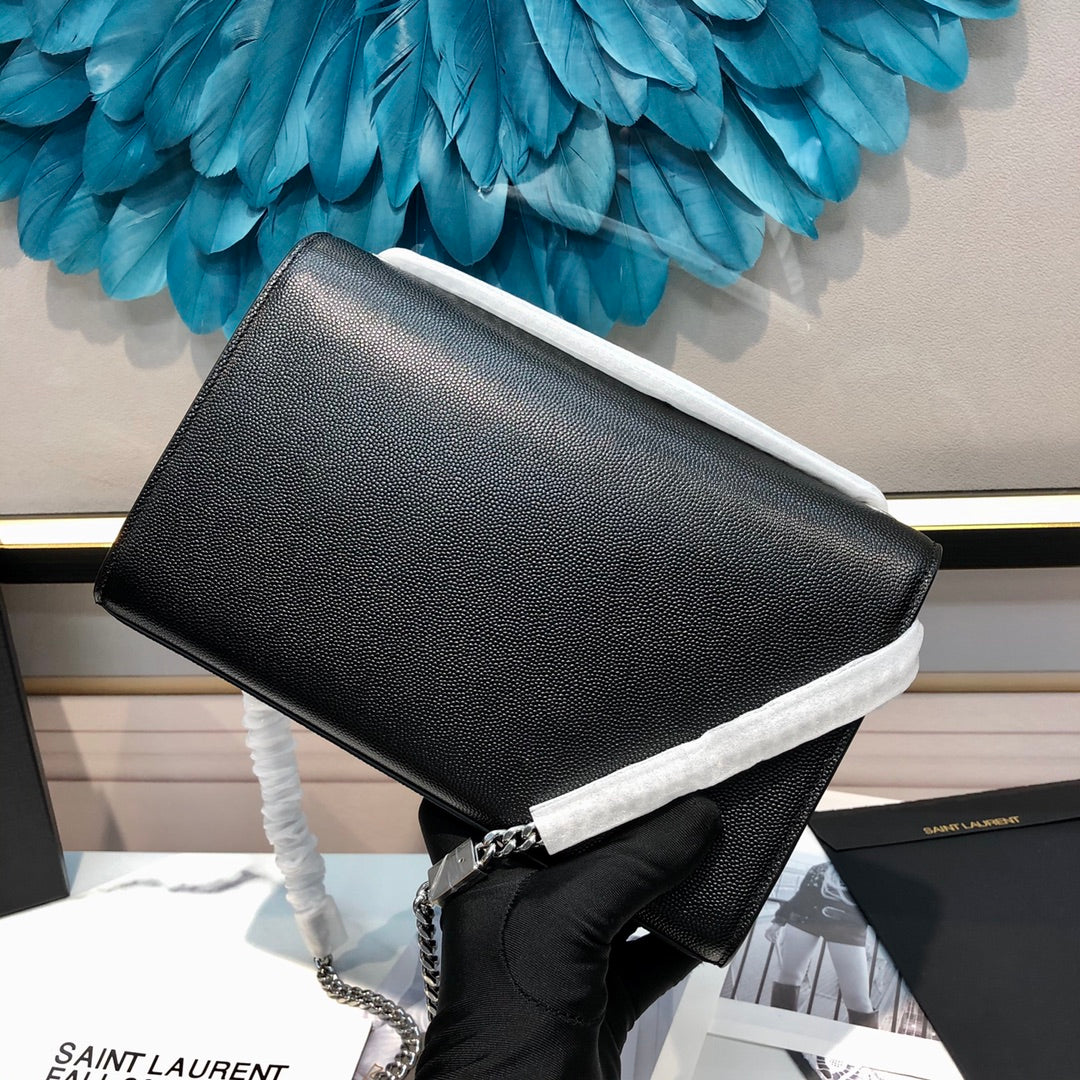 Kate Medium 24CM Black Grained Calfskin Silver Hardware