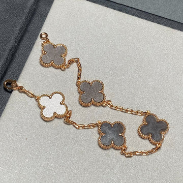 Clover 5 Motif Grey Mop Pink Gold Bracelet