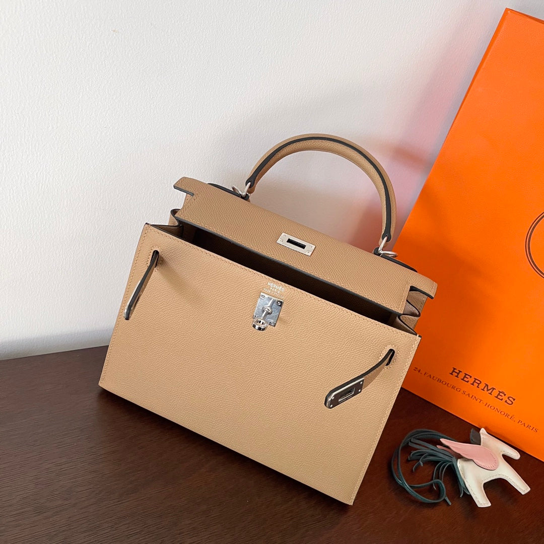 HM Kelly 25CM Beige Epsom Leather Silver Hardware