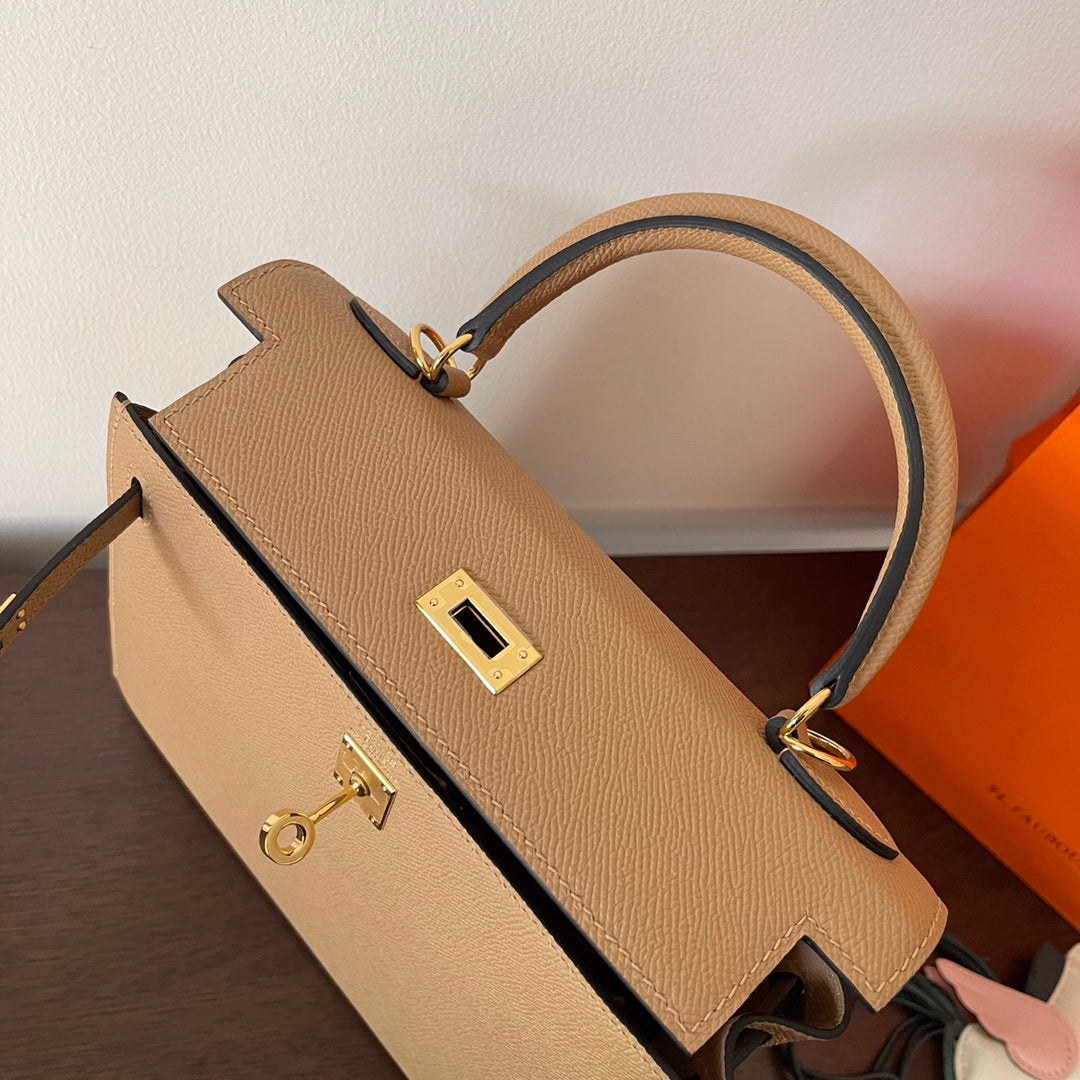HM Kelly 25CM Beige Epsom Leather Gold Hardware