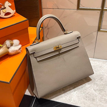 HM Kelly 25CM Grey Epsom Leather Gold Hardware