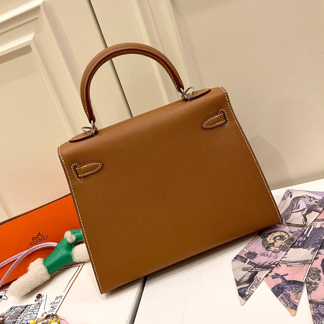 HM Kelly 25CM Gold Epsom Leather Silver Hardware
