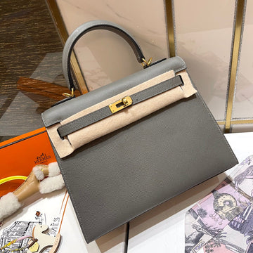 HM Kelly 25CM Gris Mouette Epsom Leather Gold Hardware