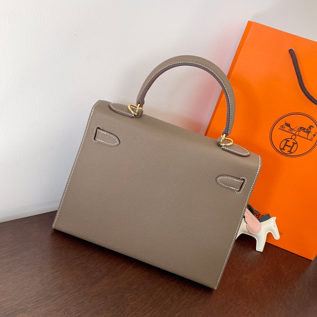 HM Kelly 28CM Etain Epsom Leather Gold Hardware
