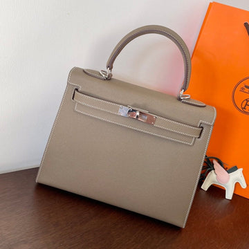 HM Kelly 28CM Etain Epsom Leather Silver Hardware