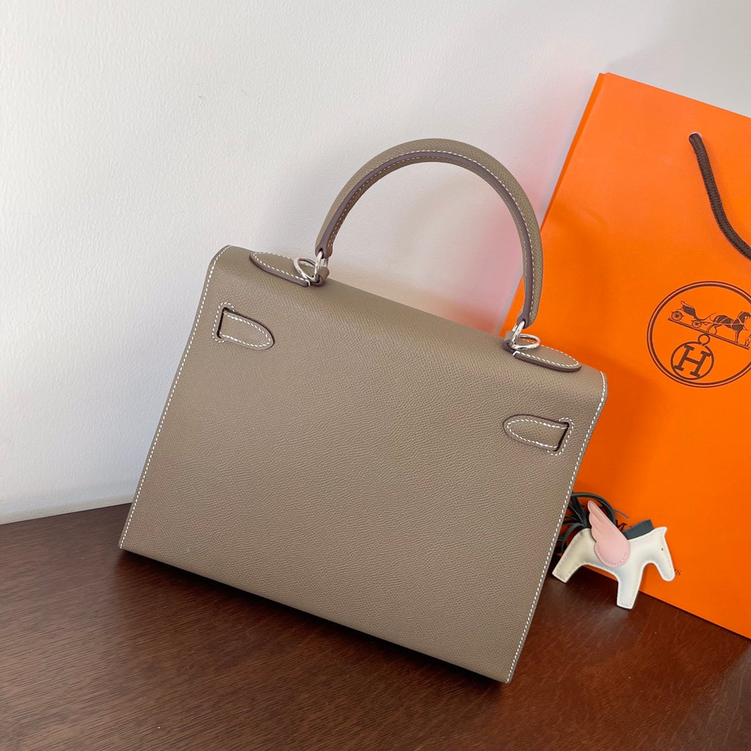 HM Kelly 28CM Etain Epsom Leather Silver Hardware