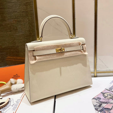 HM Kelly 25CM Ivory White Epsom Leather Gold Hardware