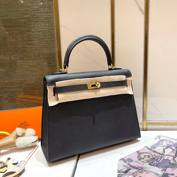 HM Kelly 25CM Black Epsom Leather Gold Hardware