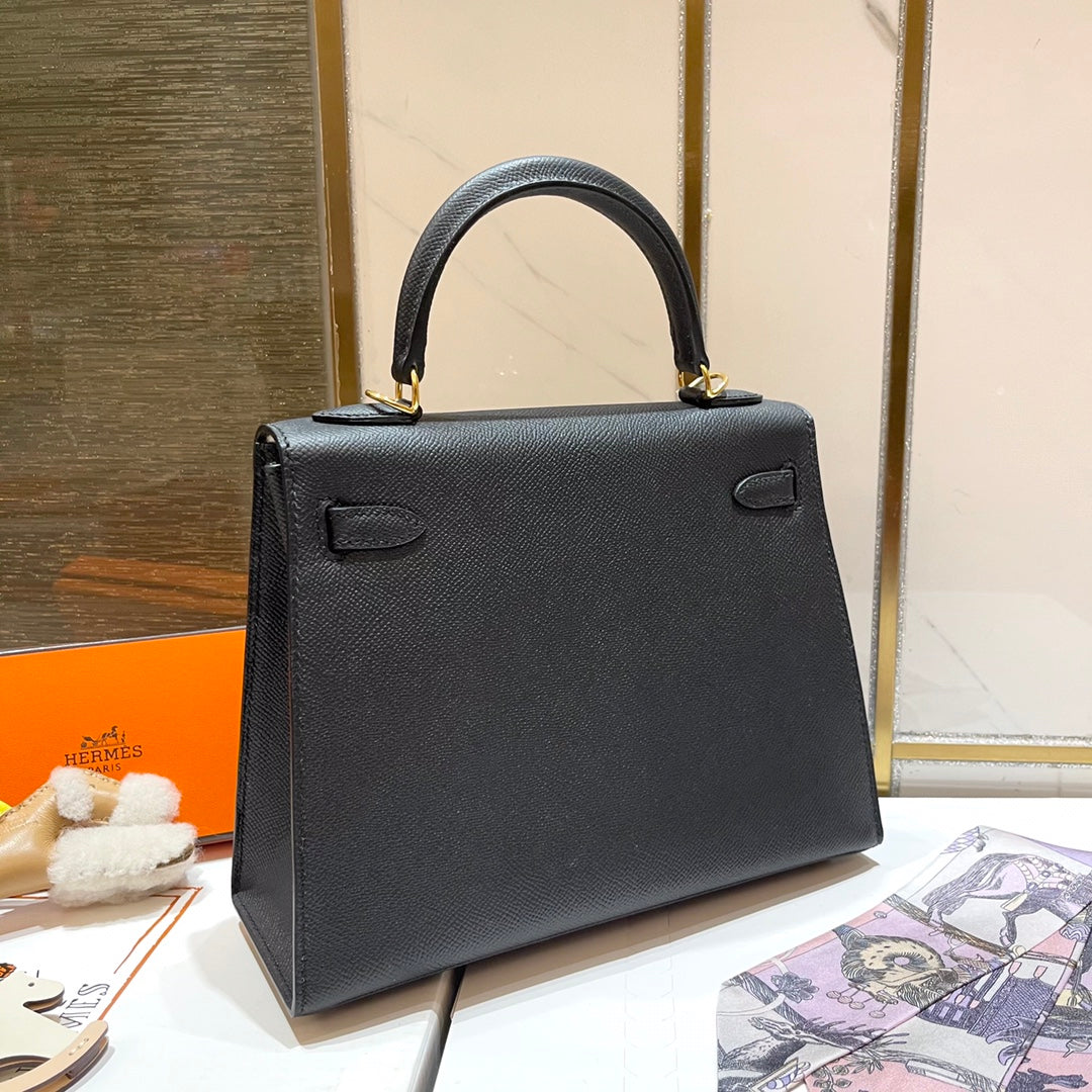 HM Kelly 25CM Black Epsom Leather Gold Hardware