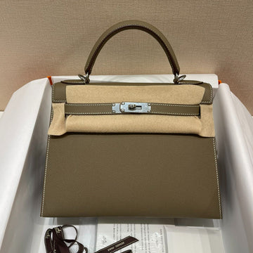 HM Kelly 28CM Etoupe Epsom Leather Silver Hardware