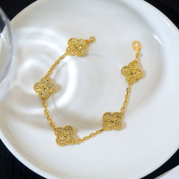 Clover 5 Motifs Gold Diamond Bracelet