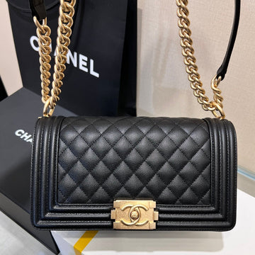 Boy Bag Medium 25 Black Caviar Gold Hardware