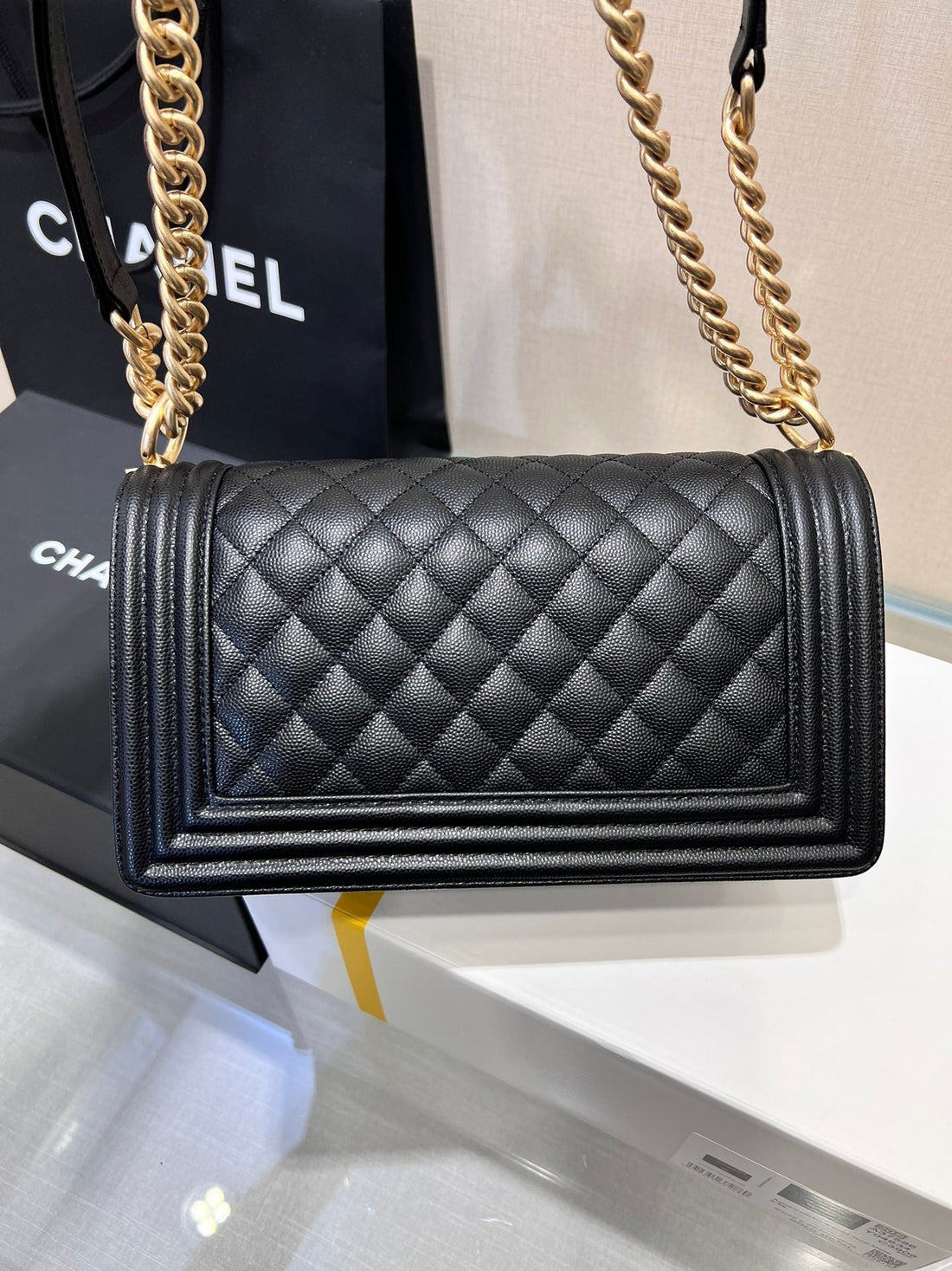 Boy Bag Medium 25 Black Caviar Gold Hardware