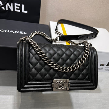 Boy Bag Medium 25 Black Caviar Ruthenium Hardware