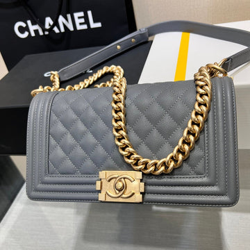 Boy Bag Medium 25 Dark Grey Caviar Gold Hardware