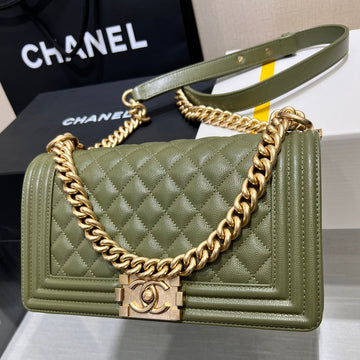 Boy Bag Medium 25 Khaki Caviar Gold Hardware