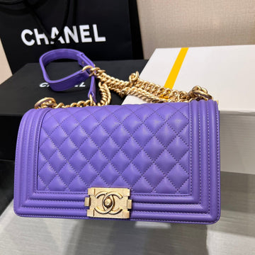Boy Bag Medium 25 Purple Caviar Gold Hardware
