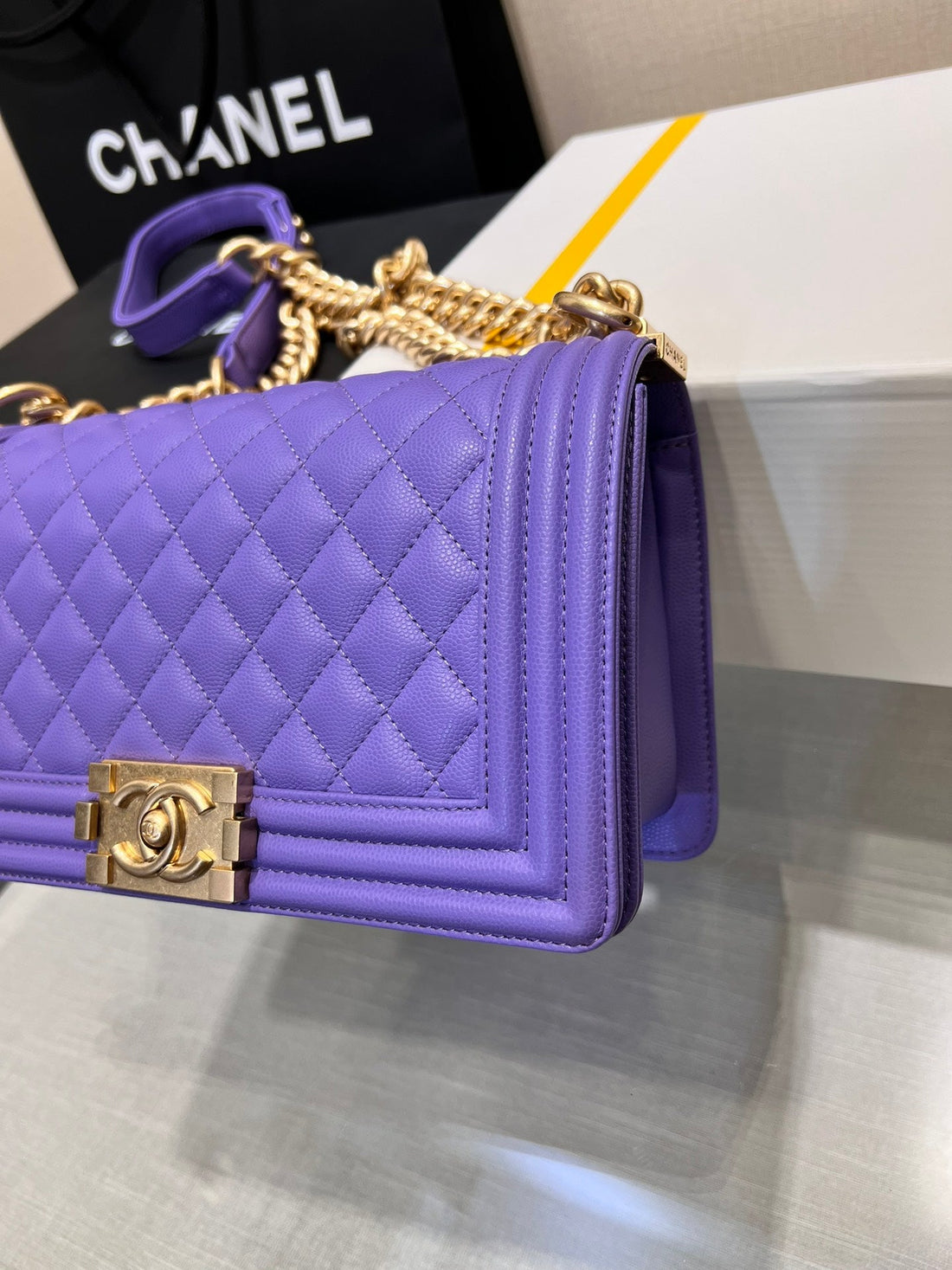 Boy Bag Medium 25 Purple Caviar Gold Hardware
