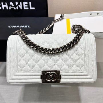 Boy Bag Medium 25 White Caviar Ruthenium Hardware