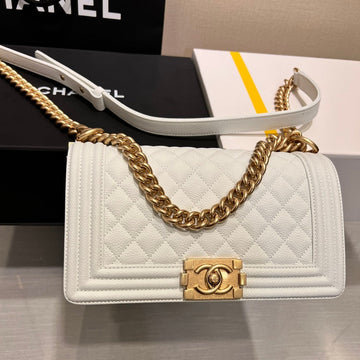 Boy Bag Medium 25 White Caviar Gold Hardware