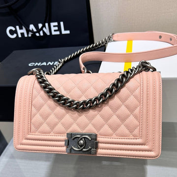 Boy Bag Medium 25 Pink Caviar Ruthenium Hardware