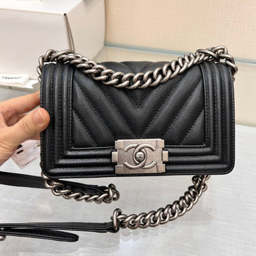 Boy Bag Small 20 Black Chevron Caviar Ruthenium Hardware
