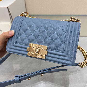 Boy Bag Small 20 Light Blue Caviar Gold Hardware