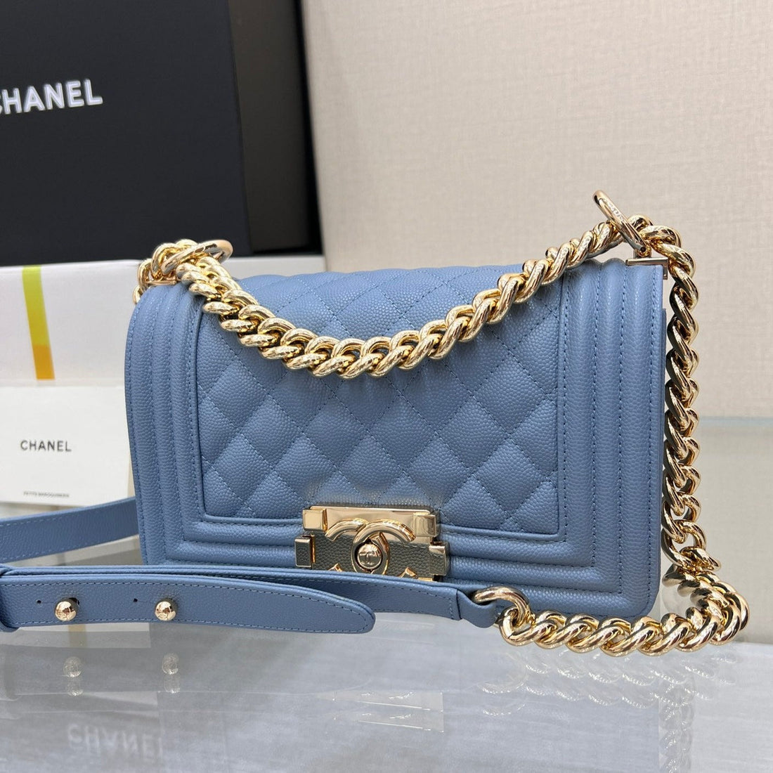 Boy Bag Small 20 Light Blue Caviar Gold Hardware