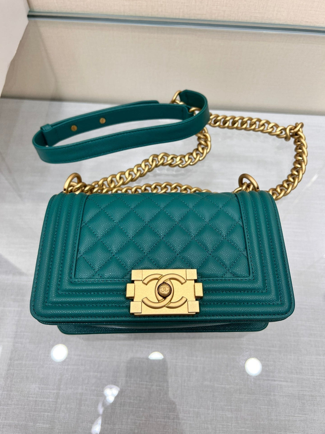 Boy Bag Small 20 Dark Green Caviar Gold Hardware
