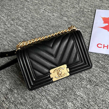 Boy Bag Small 20 Black Chevron Caviar Gold Hardware
