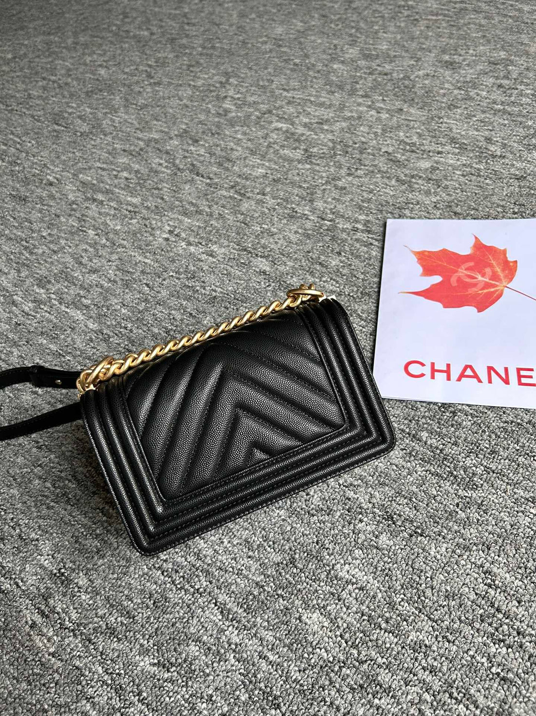 Boy Bag Small 20 Black Chevron Caviar Gold Hardware