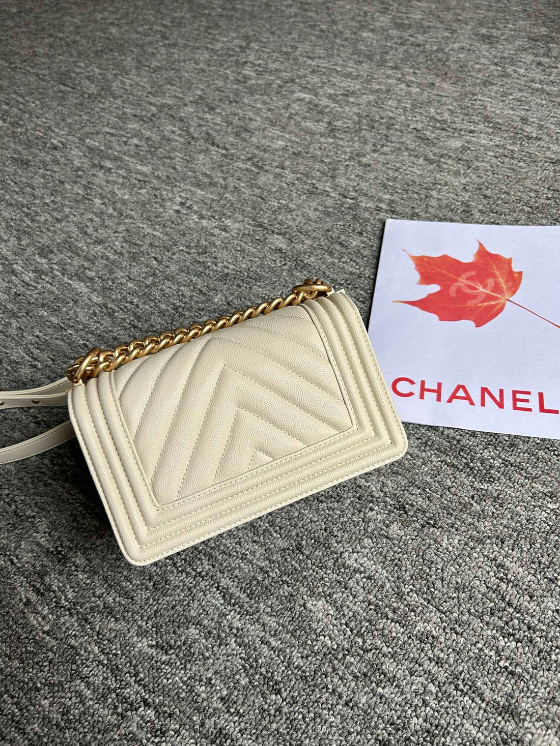Boy Bag Small 20 Cream Chevron Caviar Gold Hardware