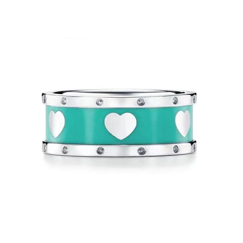 Heart Blue Enamel Silver Ring