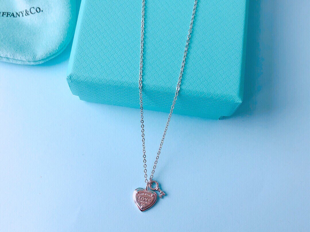 Heart And Key Silver Necklace