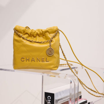 CC Hobo Bag 22 Yellow Lambskin Gold Hardware