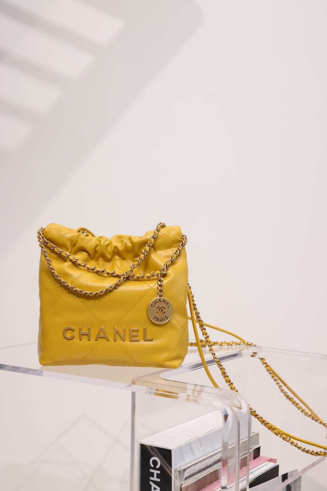 CC Hobo Bag 22 Yellow Lambskin Gold Hardware