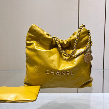CC Hobo Bag 22 Yellow Lambskin Gold Hardware 35CM
