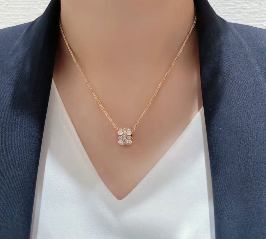 Bee Love Diamond Paved 3 Row Necklace