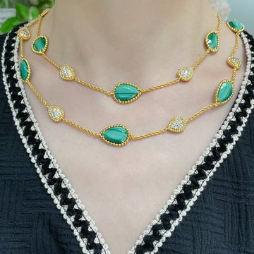 Boheme 16 Motif Malachite Diamond Gold Necklace