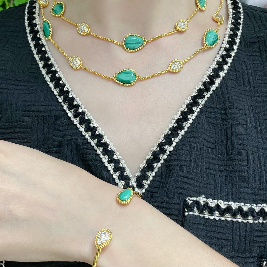 Boheme 16 Motif Malachite Diamond Gold Necklace
