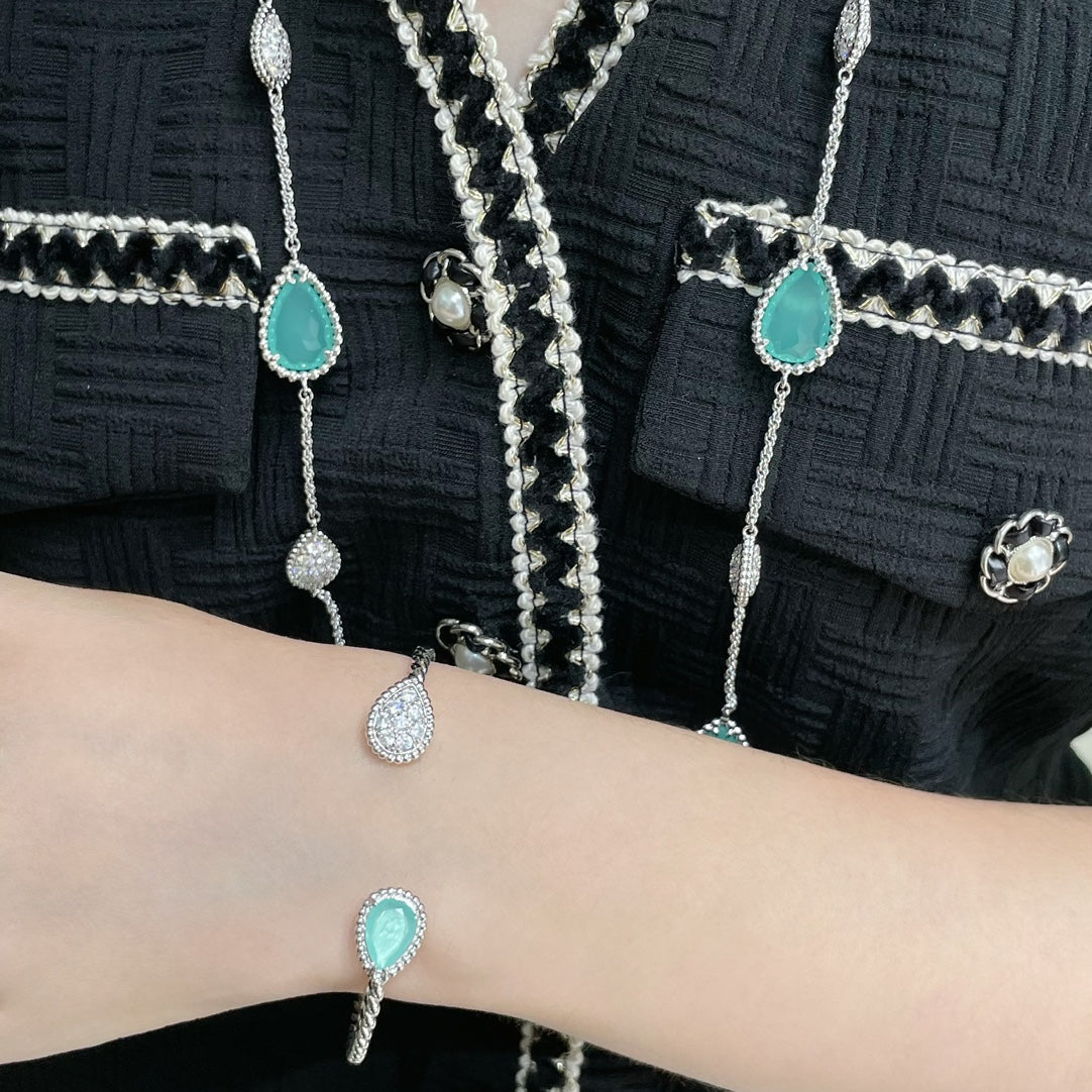 Boheme 16 Motif Turquoise Diamond Silver Necklace