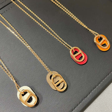 Chaine Leather Tag Pink Gold Necklace