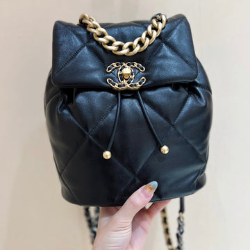 CC 19 Backpack Bag 26CM Black Goatskin Gold Hardware