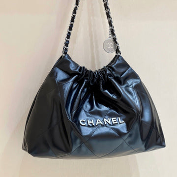 CC 19 Hobo Bag 43CM Black Goatskin Silver Hardware