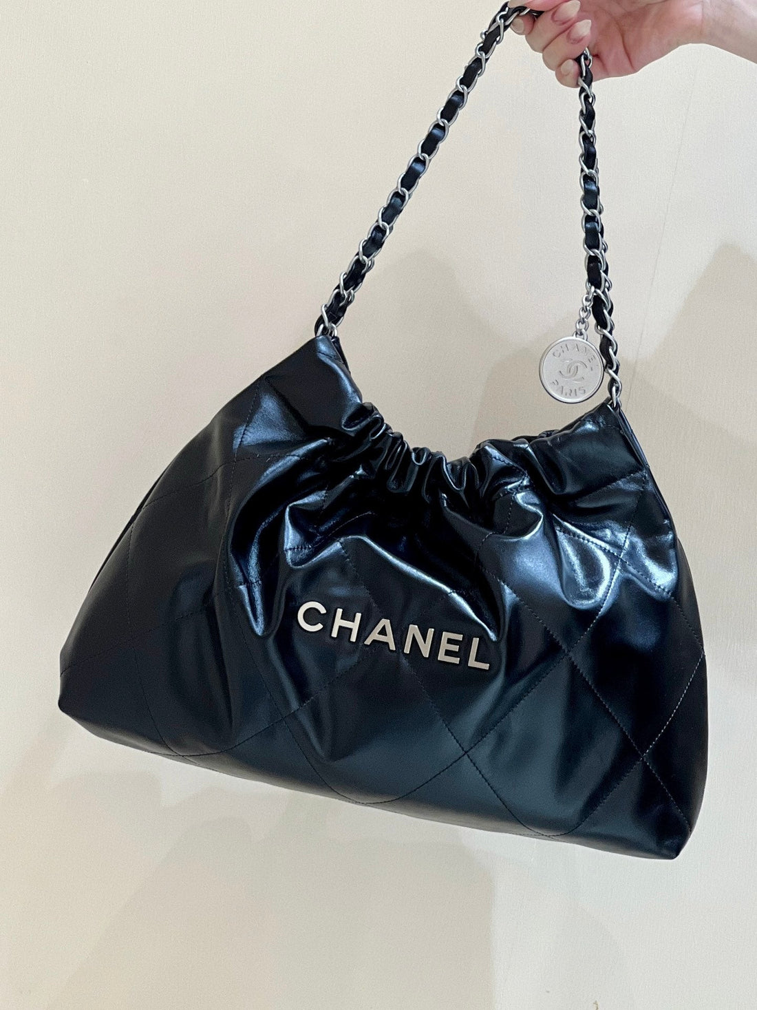 CC 19 Hobo Bag 43CM Black Goatskin Silver Hardware