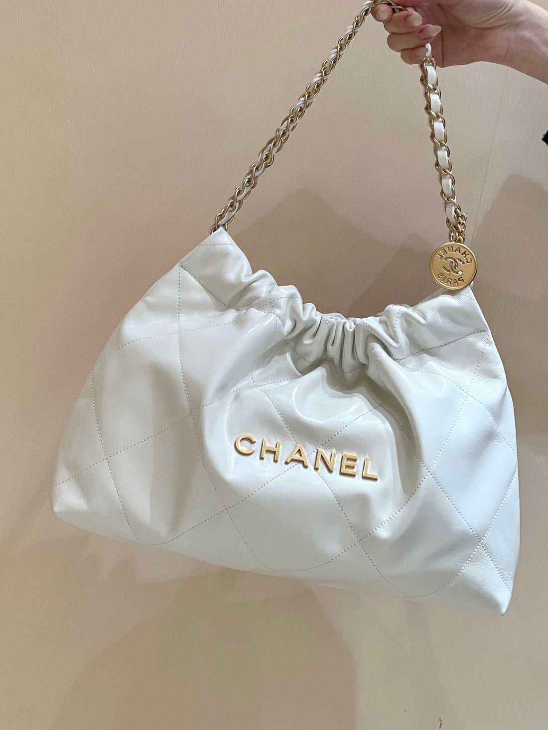 CC 19 Hobo Bag 43CM White Goatskin Gold Hardware