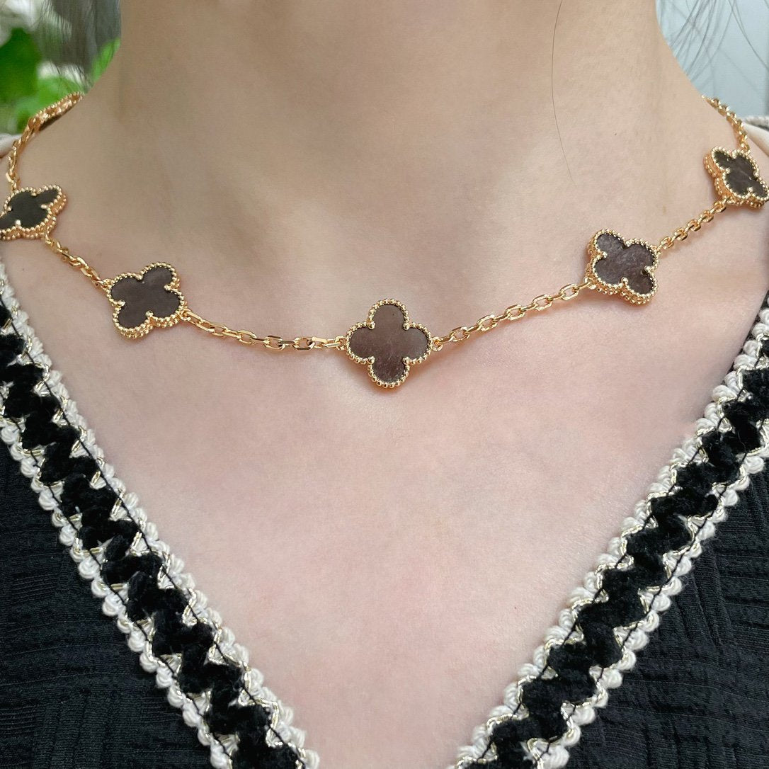 Clover 10 Motif Grey Mop Pink Gold Necklace
