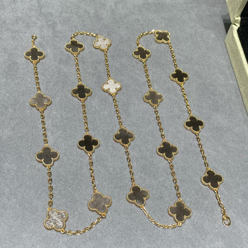 Clover 20 Motif Grey Mop Pink Gold Necklace