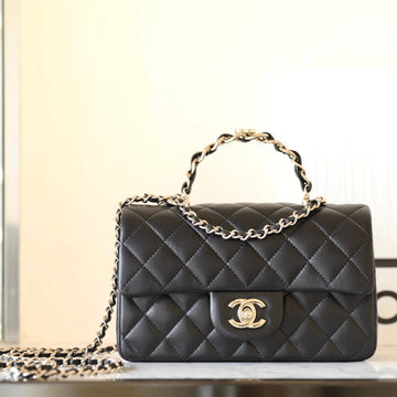 Flap Bag 23 Black Lambskin Gold Hardware Tophand